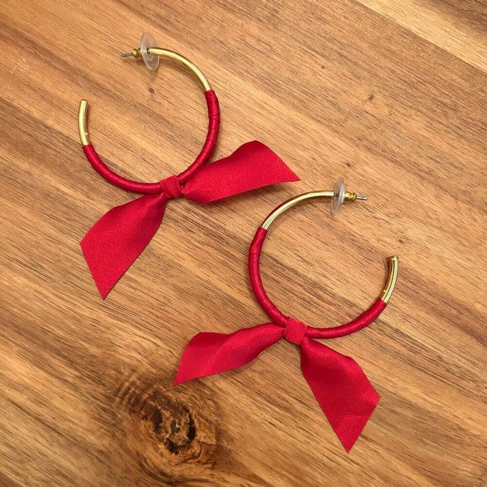 J.Crew | Ribbon-Wrapped Hoop Earrings | Red/Gold